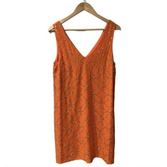 Trina Turk Sally Silk Embellished Mini Dress Size 8 Orange Gold Cocktail - Picture 2 of 12
